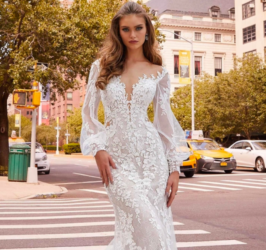 Model wearing a bridal dress.