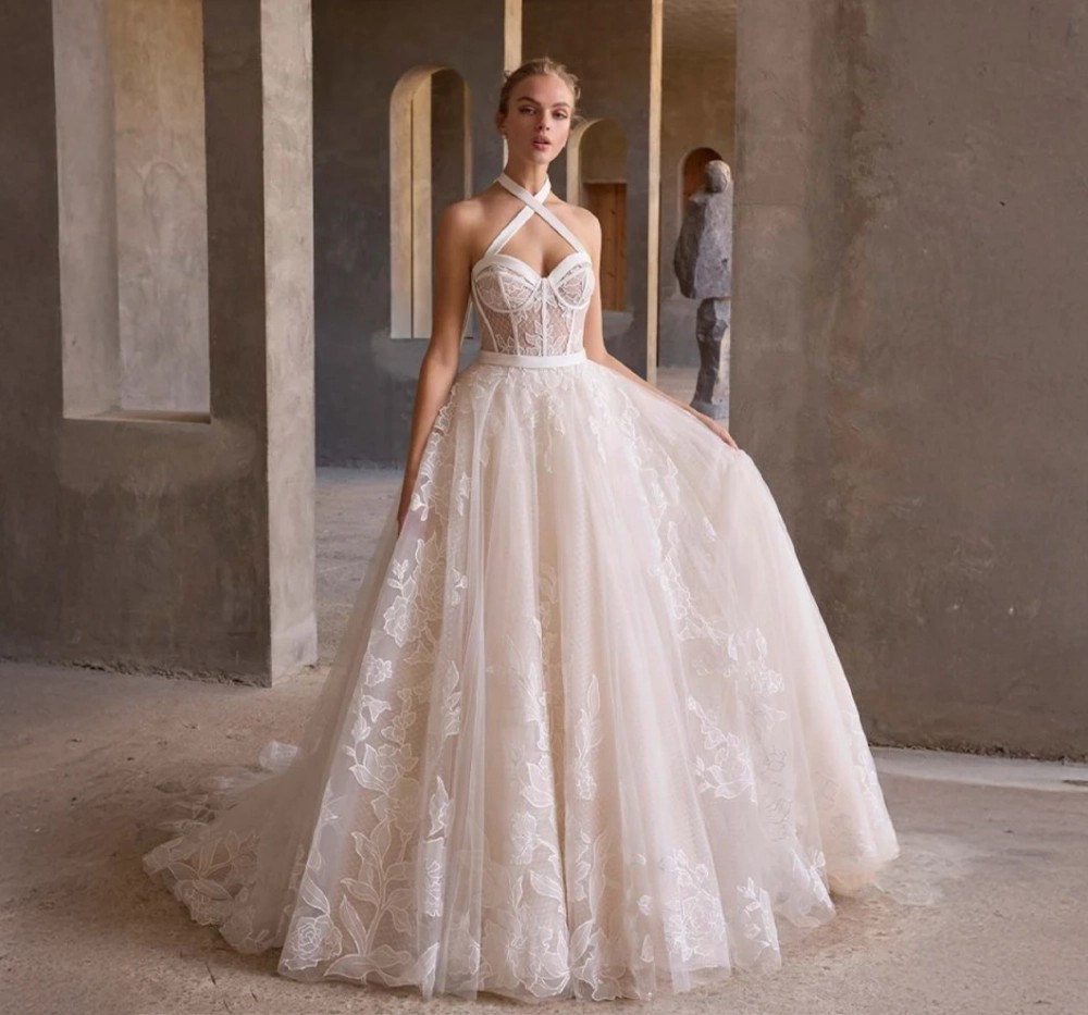 Model wearing a bridal dress.
