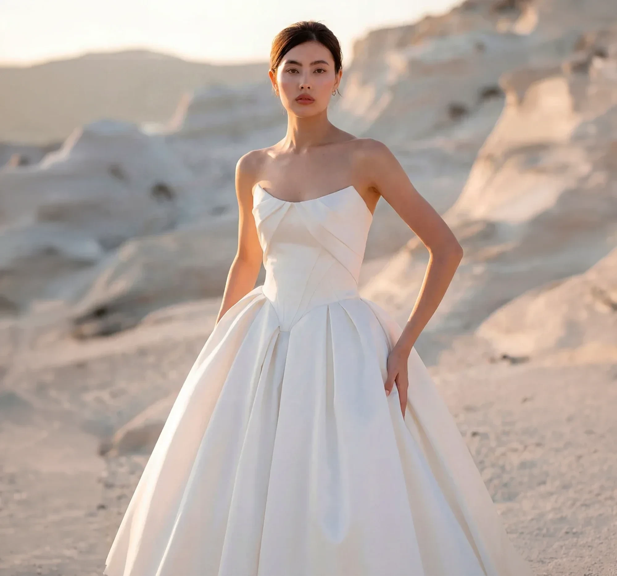Model wearing a bridal dress.
