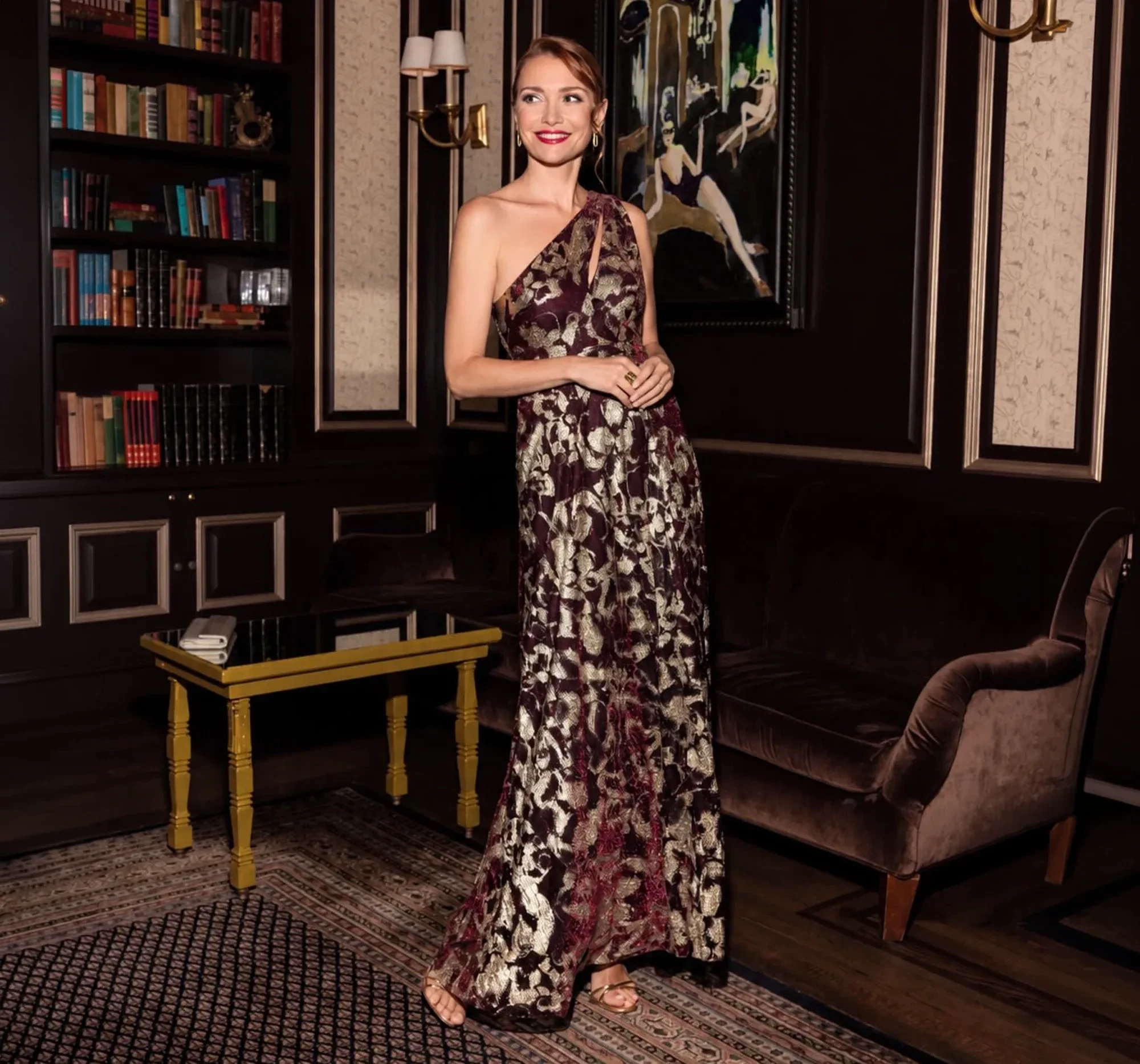 Model wearing a mothers dress.