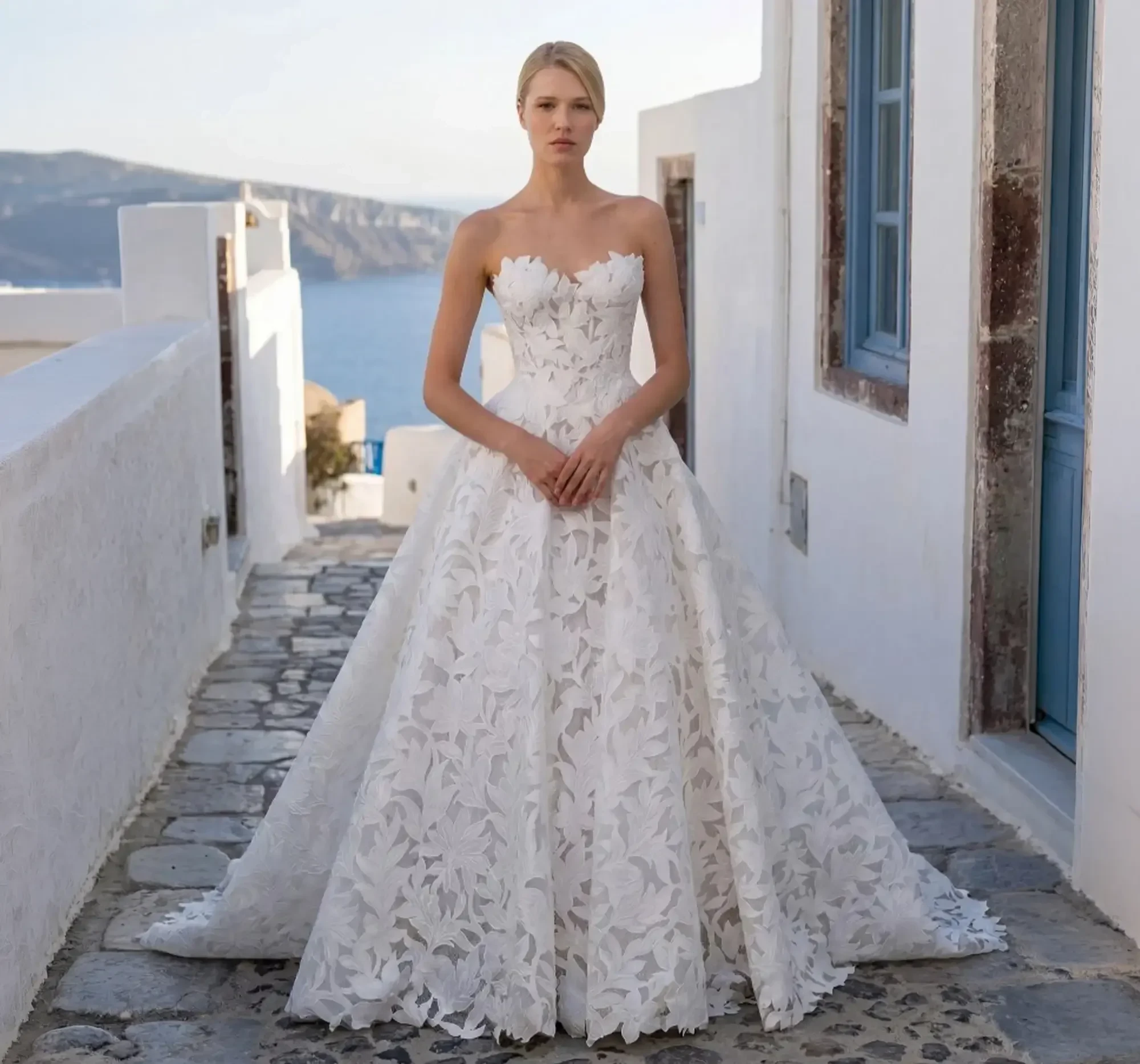 Model wearing a bridal dress.