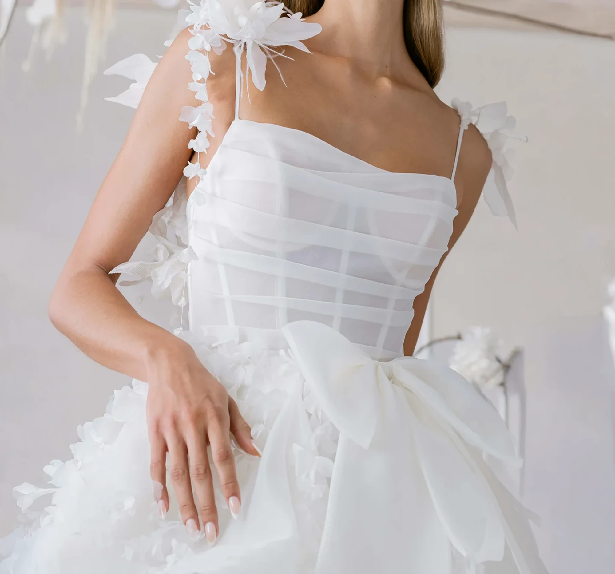 Model wearing a bridal dress.