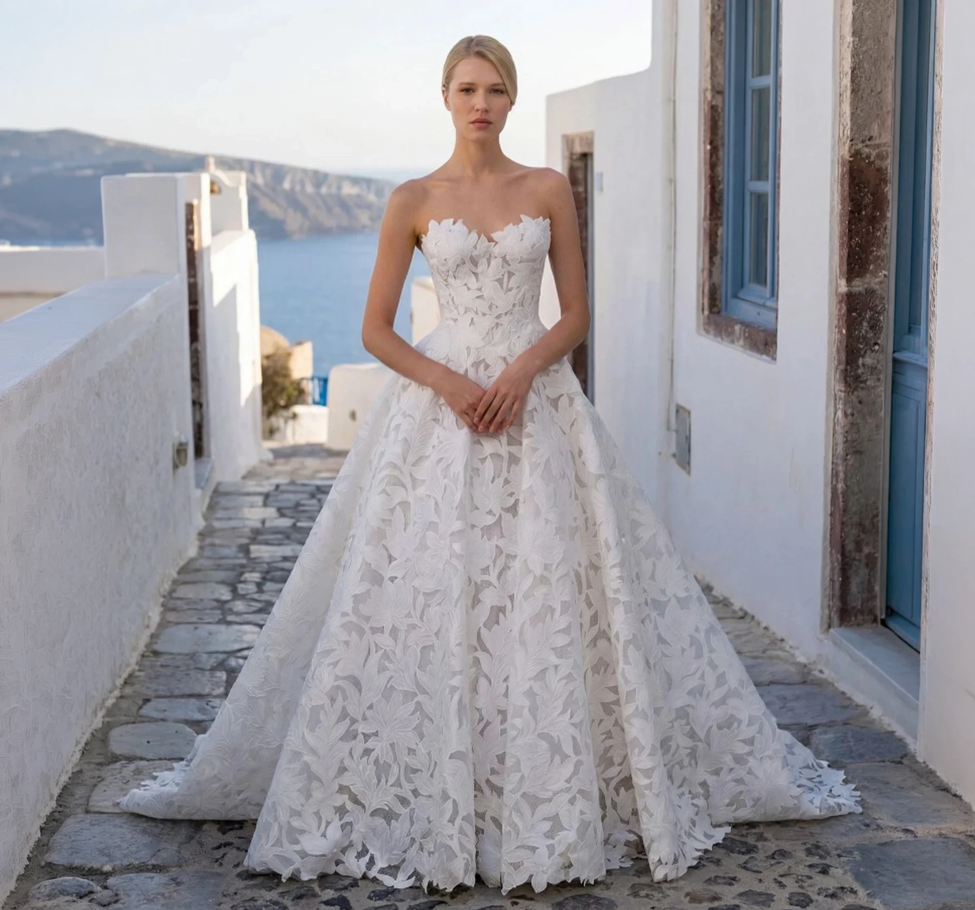 Model wearing a bridal dress.