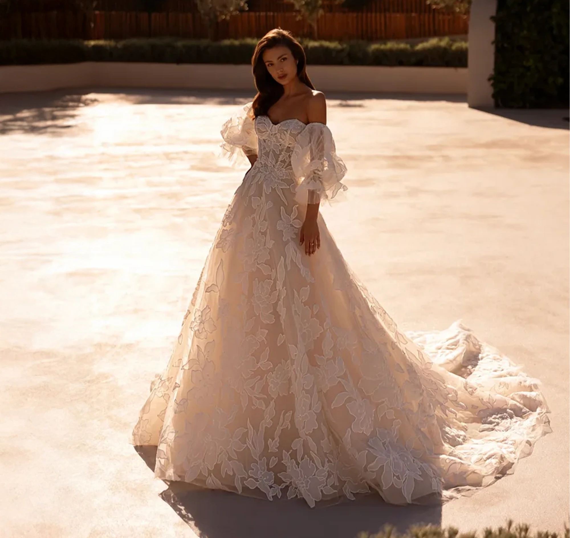 Model wearing a bridal dress.